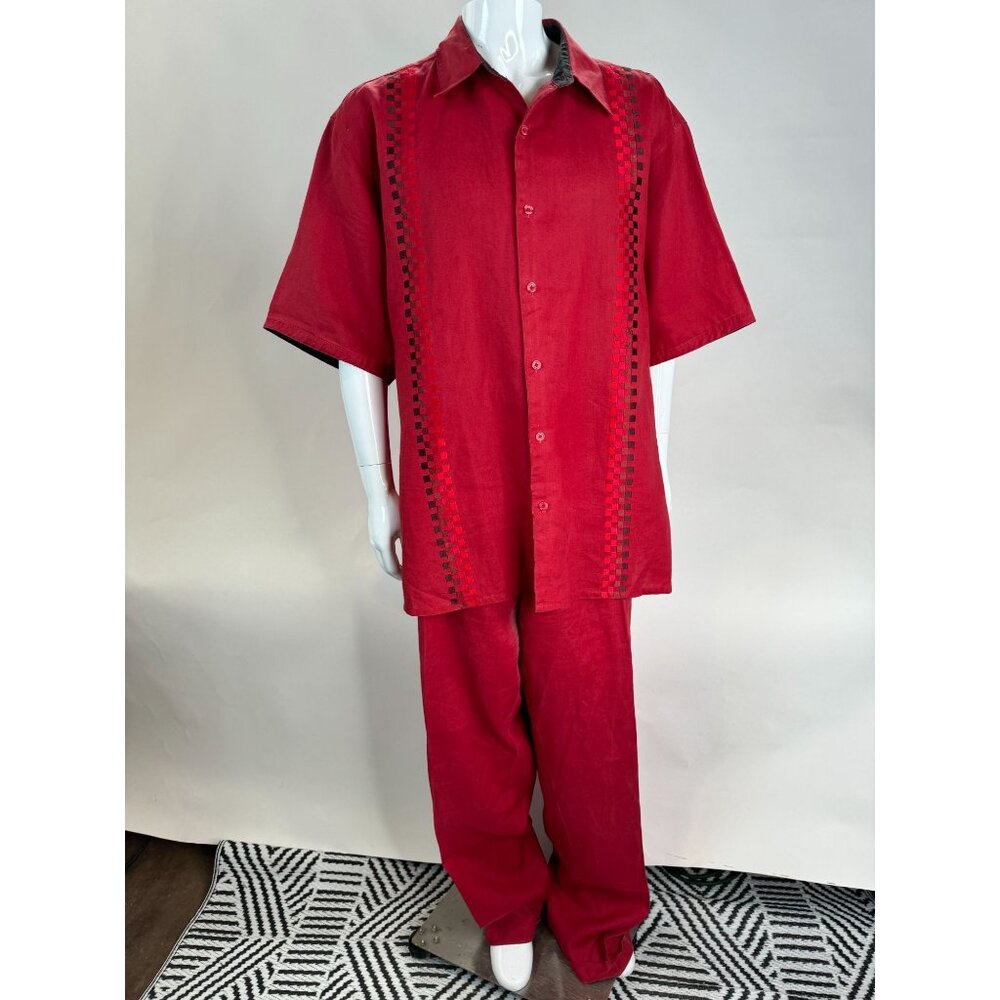 Vintage Zegara Collezioni Mens Red Linen Two-Piece Set